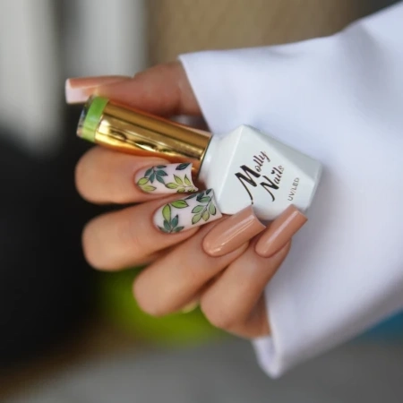 Square nails with botanical designs