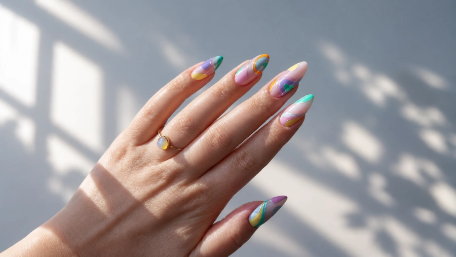 Geometryczny pastelowy manicure