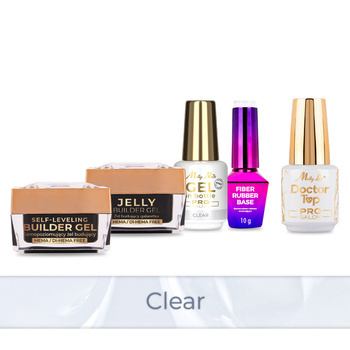 Molly Nails PRO MATCH SYSTEM 4+1 Clear: 3 geles de construcción + base + Doctor Top 15 g