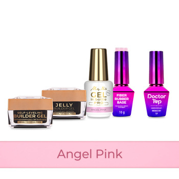 Molly Nails PRO MATCH SYSTEM 4+1 Angel Pink : 3 gels de construction + base + Doctor Top 10 g