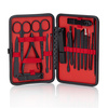 Set di 18 accessori per la cura della bellezza, per manicure, pedicure e trattamenti viso, in astuccio nero e rosso - CC046