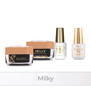 Molly Nails PRO MATCH SYSTEM 3+1 Milky: 3 geles de construcción + Doctor Top 15 g