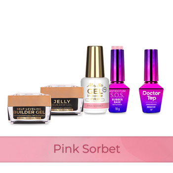 Molly Nails PRO MATCH SYSTEM 4+1 Pink Sorbet 3 builder gels + base + Doctor Top 10g