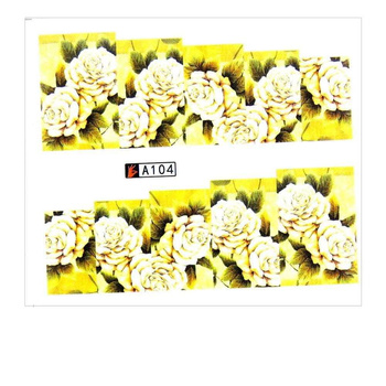 Adesivi ad acqua per unghie con motivi floreali, foglio da 6,5 x 5,5 cm per 10 dita, n. A104