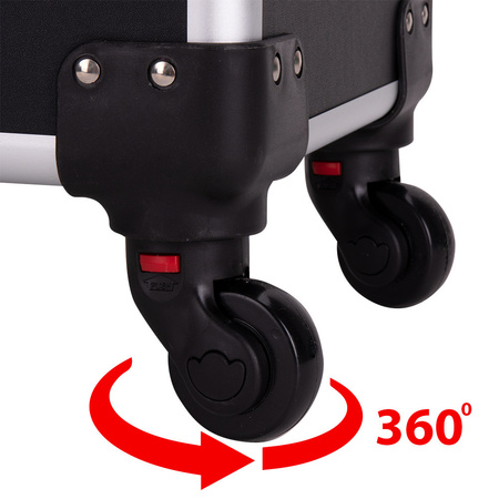 Maletín de cosméticos XXXL 4 en 1 con ruedas giratorias de 360° - Negro liso con herrajes plateados
