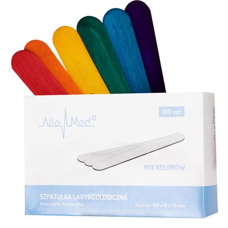 Spatules ORL en bois à usage unique pour cire d'épilation AlleMed, 100 pièces, assortiment de couleurs