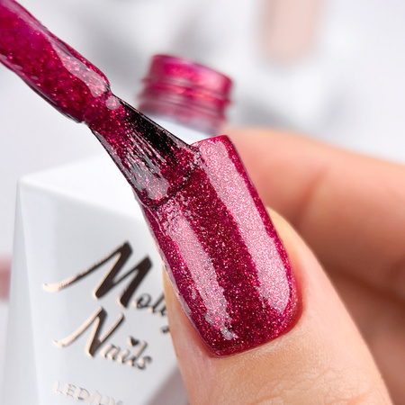 Esmalte híbrido LED/UV Gel Polish La Vie en Rouge n.º 324 Shimmering Lips de MollyNails, sin HEMA ni Di-HEMA, 8 g + muestrario de purpurina GRATIS