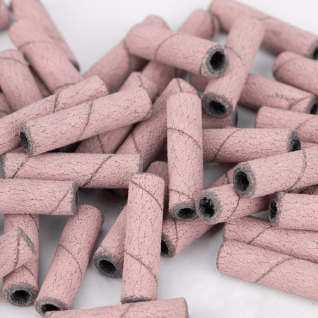 Capuchones para manicura y pedicura, mandriles, recubrimientos abrasivos, cilindro largo de 3 mm, grano 240, color rosa, 50 unidades.