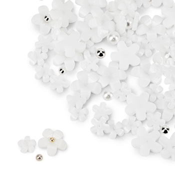 Acrylic flower nail decorations + Molly Nails white beads, 150 pieces