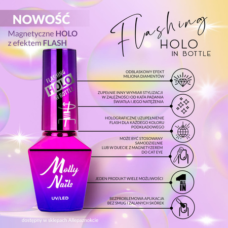 Esmalte híbrido Molly Nails Flashing Holo in Bottle, 8 g