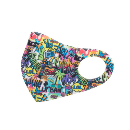 Reusable neoprene foam protective face mask with graffiti design, size S/M, 1 piece