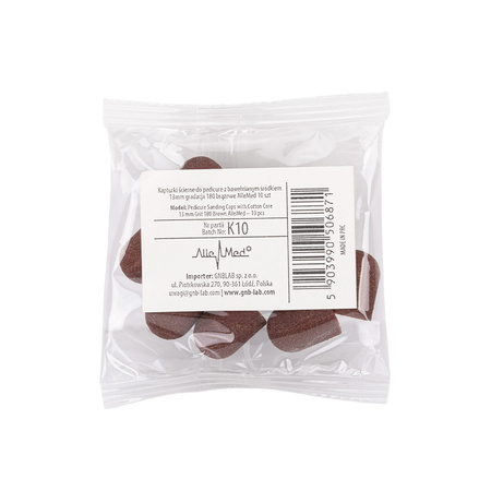 Abrasive caps for pedicure with cotton center, 13 mm, 180 grit, brown, AlleMed, 10 pcs.