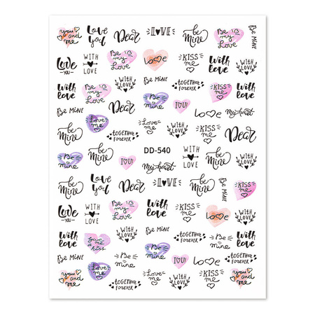 Thin self-adhesive heart stickers with inscriptions DD-540