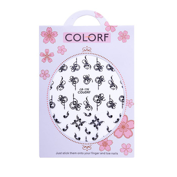Thin self-adhesive nail stickers with ornamental designs, CB-176, black