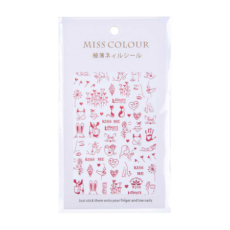 Autocollants pour ongles fins et adhésifs pour la Saint-Valentin R398, rouges