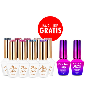 Set of 9 colors Duo Flashing Lights Molly Nails HEMA/Di-HEMA Free + FREE base and top coat (X-Bond Base, Doctor Top)