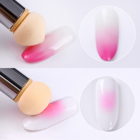 Pincel de doble cara con esponja para ombré y nail art, con estampador y pedrería, color morado