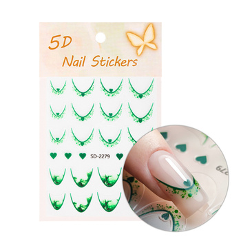 Adesivi per unghie 5D / French / Linea del sorriso francese, 20 pezzi, verde, SD-2279