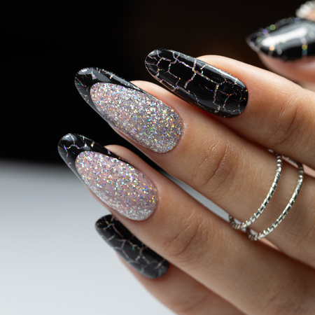 Molly Nails Crackle Gel black hybrid nail polish No. 158 8g