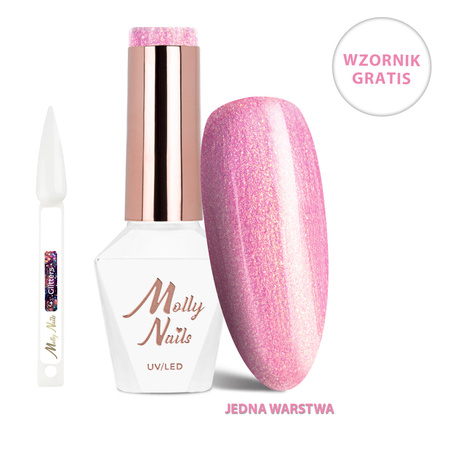 Esmalte híbrido LED/UV Gel Polish La Vie en Rouge n.º 328 Angel's Sparkle de MollyNails, sin HEMA ni Di-HEMA, 8 g + muestrario de purpurina GRATIS