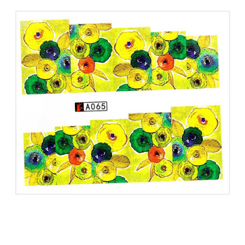 Water-slide nail stickers with flower designs, sheet size 6.5 x 5.5 cm, for 10 fingers, Item No. A059