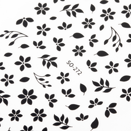 Dünne, selbstklebende Nagelsticker mit Blumenmotiv SO-272, schwarz