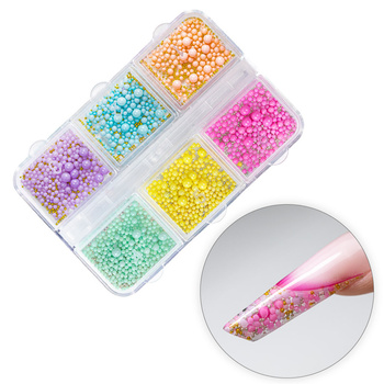 Colorful pearl beads for nail art in a case