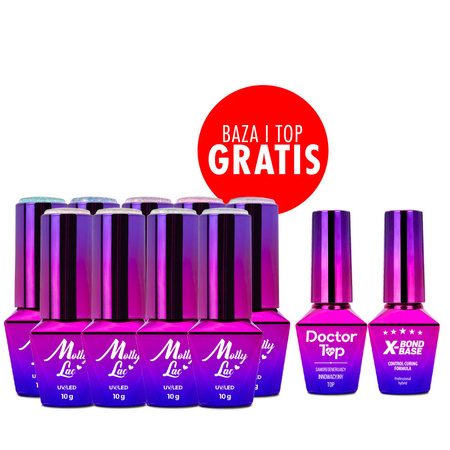 Set of 9 Mermaid Whispers MollyLac colors + FREE base and top coat (X-Bond Base, Doctor Top)