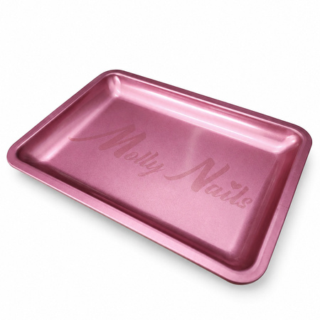 Bandeja metálica rectangular rosa para herramientas de MollyNails
