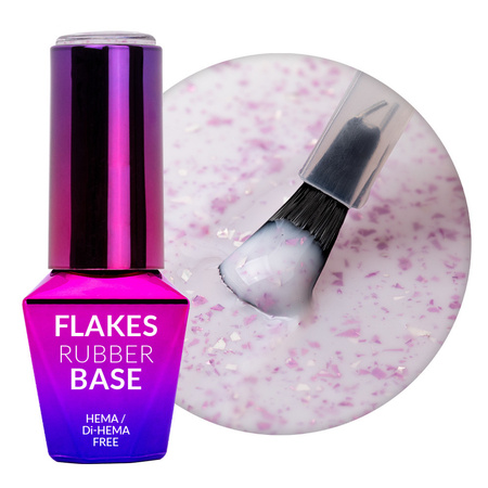 Base in gomma color latte con scaglie metallizzate viola «Flakes Rubber Base Milk&amp;Purple» MollyLac senza HEMA/Di-HEMA, 10 grammi