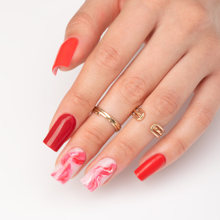 Гібридний лак Molly Nails Hearts &amp; Kisses Red Kiss Neon без HEMA/Di-HEMA, 8 г, № 198