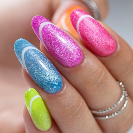 5+1gratis Lakier hybrydowy Molly Nails Neon Flashy Cat Eye HEMA Free 8g Nr 176