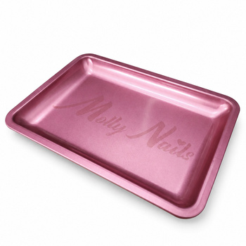 Bandeja metálica rectangular rosa para herramientas de MollyNails