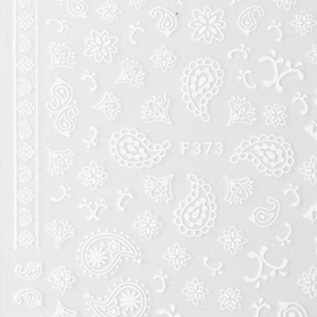 Тонкі самоклейні наклейки для нігтів з орнаментом F373, білі