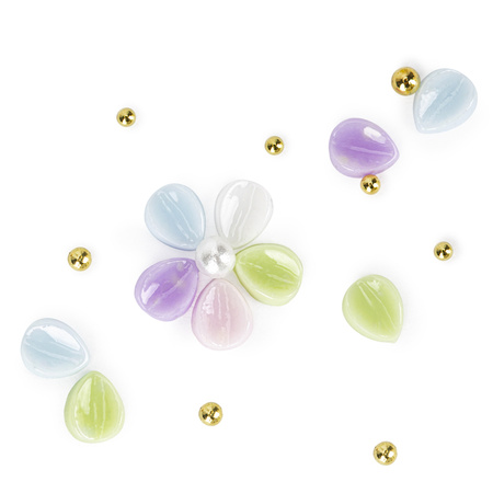 Acrylic flower nail decorations + Molly Nails color mix beads, 150 pieces, No. 2