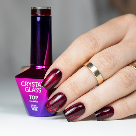 Top colorido sin necesidad de limpiar Crystal Glass de Molly Nails, color frambuesa, sin HEMA ni Di-HEMA, 10 g