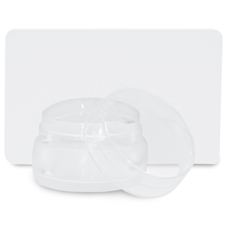 Timbro in silicone per targhette con cordino, 5x6,5 cm, con tappo protettivo e involucro ergonomico trasparente