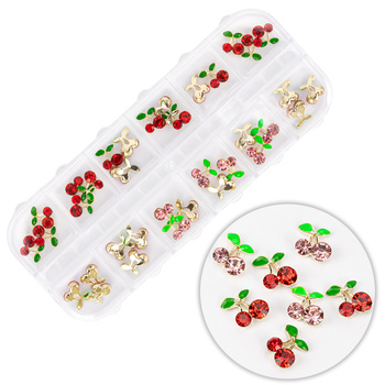 Box with cherry decorations with zirconia Molly Nails 36 pieces