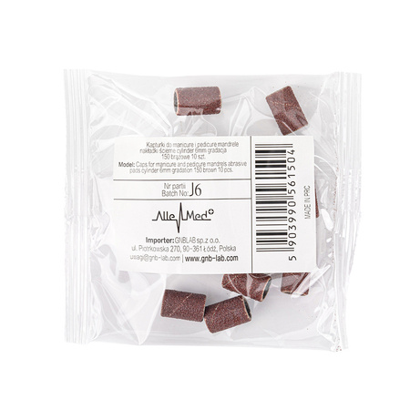 Cappucci per manicure e pedicure, mandrini, inserti abrasivi, cilindro da 6 mm, grana 150, AlleMed, marroni, 10 pezzi