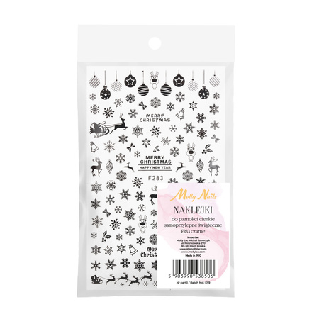 Autocollants pour ongles fins et adhésifs, motif de Noël, Molly Nails F283, noirs