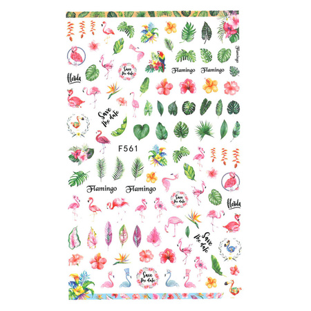 Thin self-adhesive nail stickers with flamingo plants F561