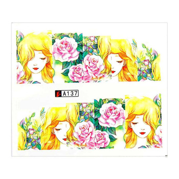 Adesivi ad acqua per unghie a tema fiabesco, foglio da 6,5 x 5,5 cm per 10 dita, n. A137