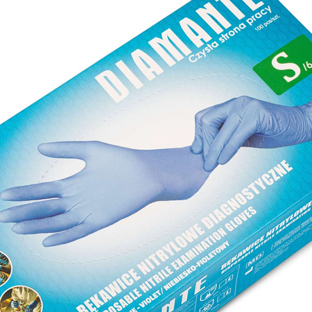 Одноразові нітрилові діагностичні та захисні рукавички Diamante, розмір S, синьо-фіолетові, 100 шт.