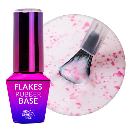 Base de caucho color leche con copos metalizados rosas «Flakes Rubber Base Milk&Pink»; Molly Nails, sin HEMA ni Di-HEMA, 10 gramos