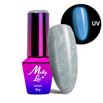 Esmalte híbrido que brilla en la oscuridad «ojo de gato» MollyLac Night Glowing Precious, sin HEMA ni Di-HEMA, 10 g, n.º 677