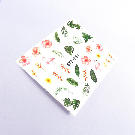 Pegatinas acuáticas para uñas con motivos florales y flamencos STZ-831
