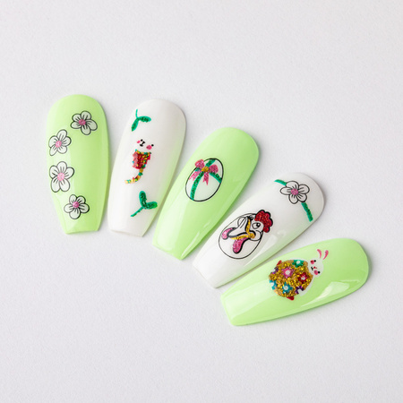 Adhesivos 3D para uñas con purpurina, con motivos de Pascua, BLE 1056D
