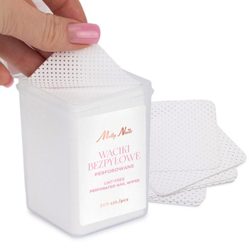 Molly Nails white perforated dust-free cotton pads for nails, 5x5 cm, 200 pcs
