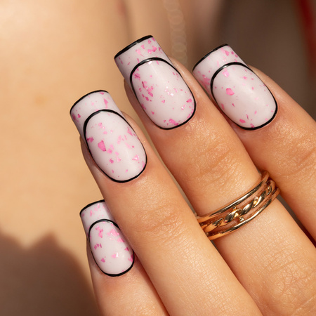 Mleczna baza kauczukowa z różowo metalicznymi płatkami Flakes Rubber Base Milk&Pink MollyLac HEMA/Di-HEMA Free 10 gram