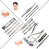 Coffret de 15 accessoires de beauté pour la manucure, la pédicure et les soins du visage, dans un étui noir et marron - CC045